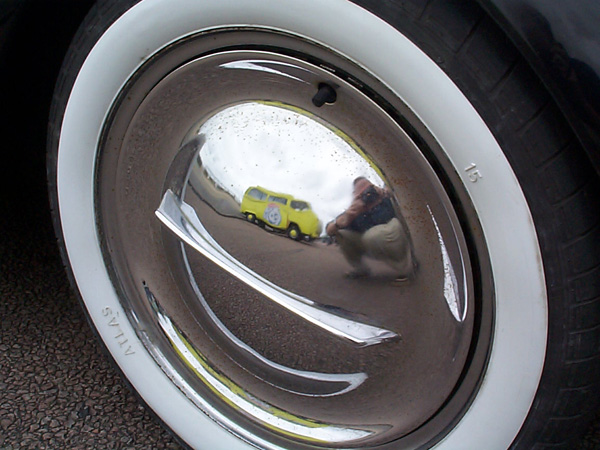 Beetle wheel reflecting Van (and me)