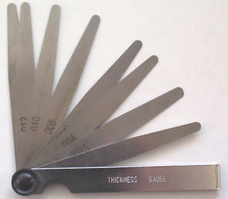 Thickness or feeler gauge with all blades showing